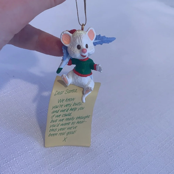 Vintage Hallmark 3” Mouse with Quill Pen and Dear Santa Letter Holiday Ornament - Picture 2 of 8